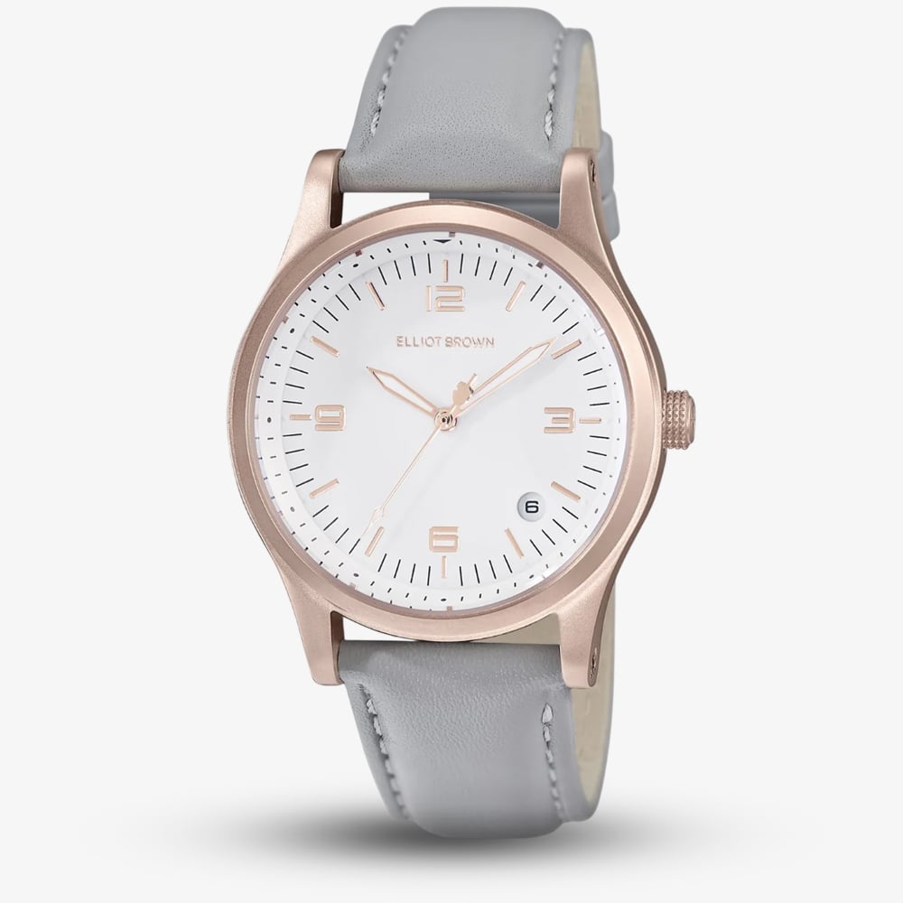 Product photograph of Elliot Brown Ladies Kimmeridge Grey Leather Strap Watch 405-012-l62 from The Jewel Hut