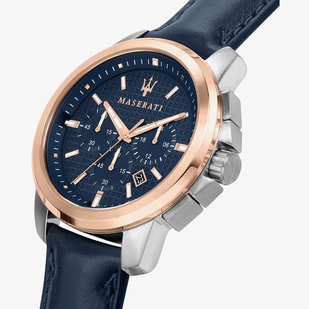 Maserati Successo Blue Leather Strap Watch R8871621015