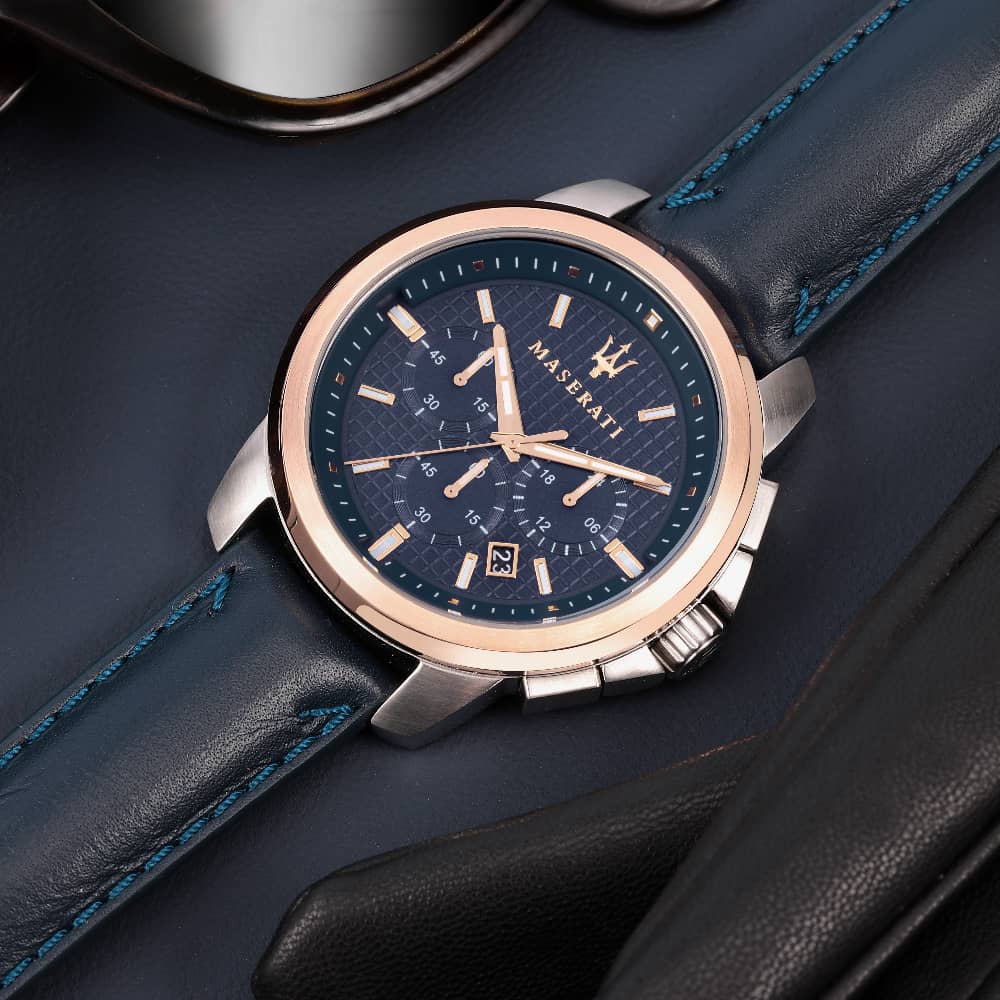 Maserati Successo Blue Leather Strap Watch R8871621015