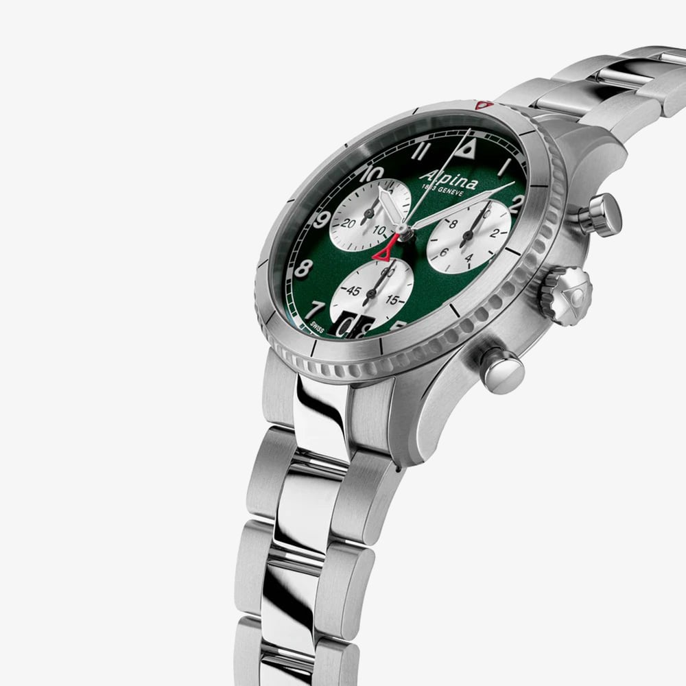 Alpina Mens Startimer Pilot Stainless Steel Chronograph Watch AL-372GRS4S26B