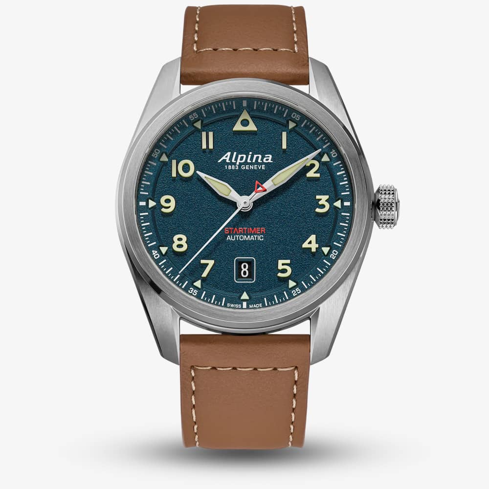 Alpina Mens Startimer Pilot Automatic Navy Dial Leather Watch AL-525NW4S36