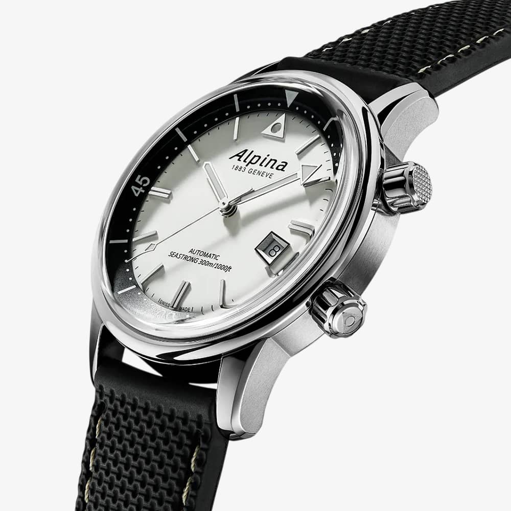 Alpina Mens Heritage Diver 300 White Dial Rubber Strap Watch AL-525S4H6