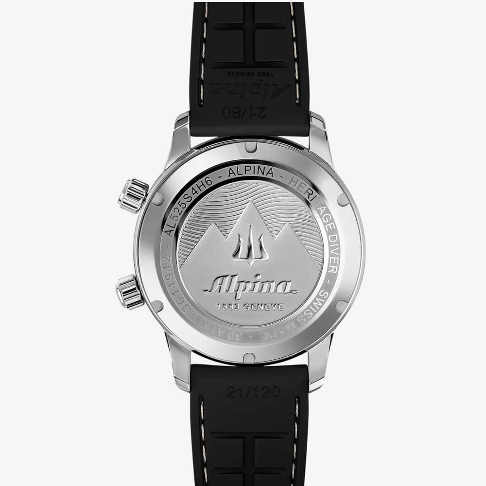 Alpina Mens Heritage Diver 300 White Dial Rubber Strap Watch AL-525S4H6