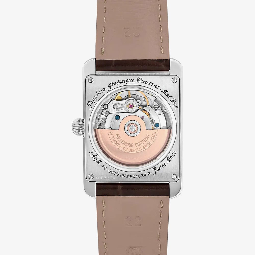Frederique Constant Mens Carree Automatic Brown Leather Strap Watch FC-303SAL4C6