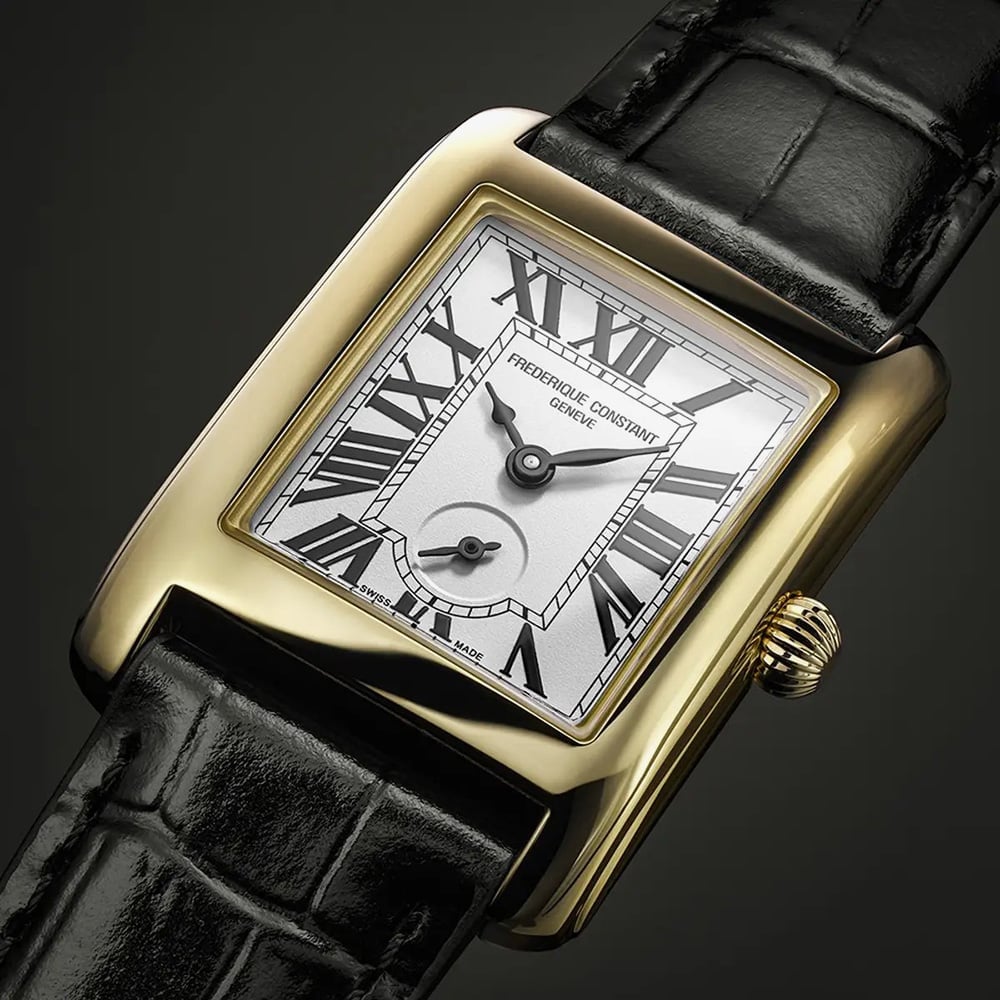 Frederique Constant Mens Carree Small Seconds Black Leather Strap Watch FC-235S2C5