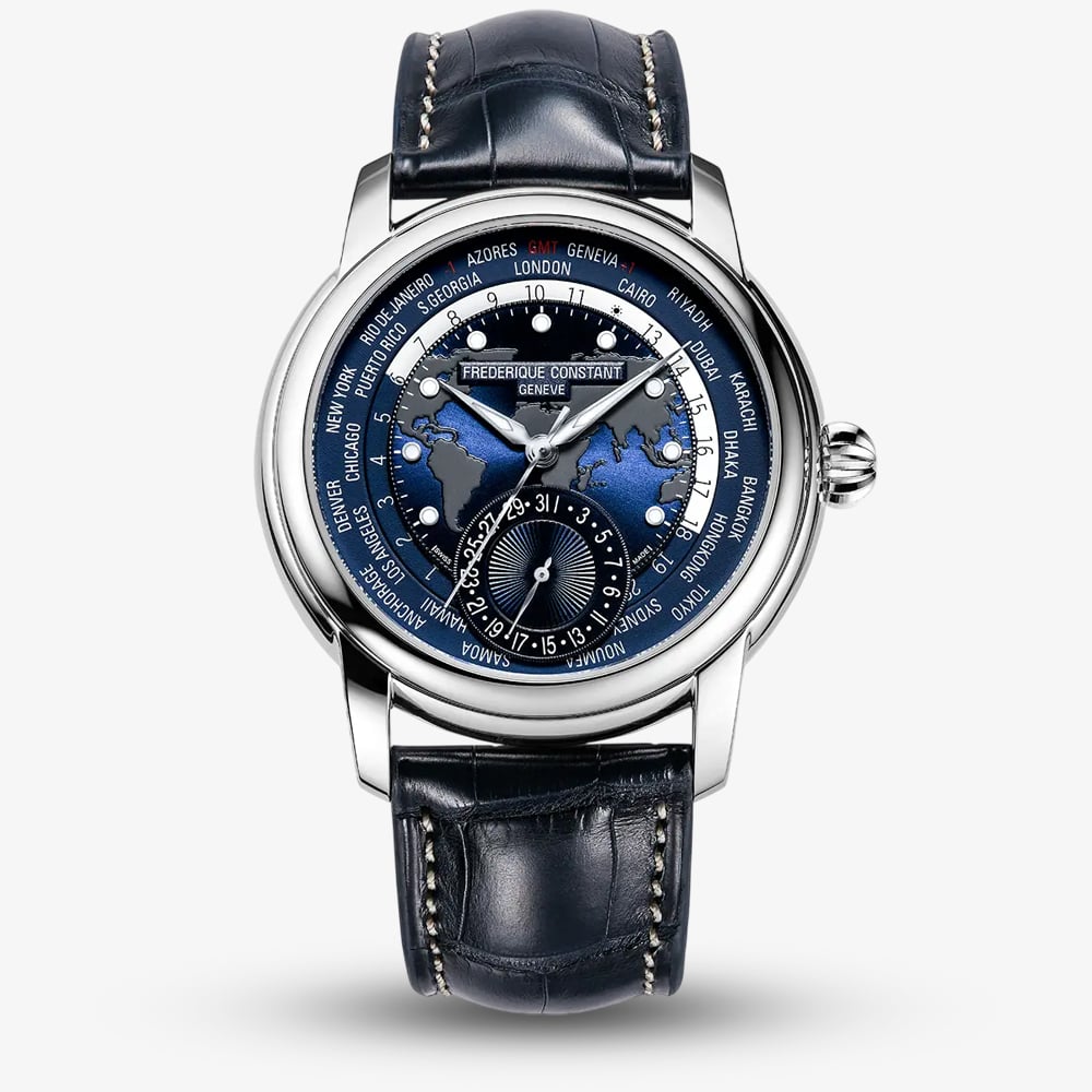 Click to view product details and reviews for Frederique Constant Mens Classic Worldtimer Blue Leather Strap Watch Fc 718nwm4h6.