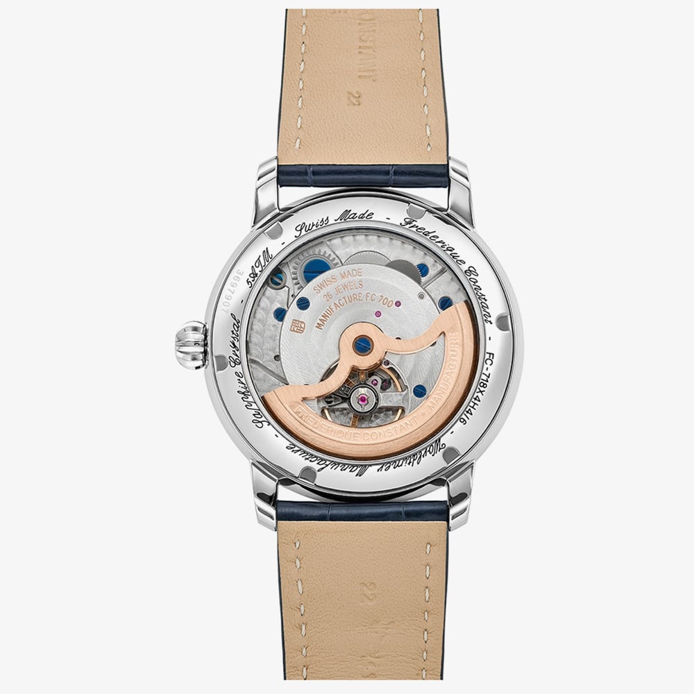 Frederique Constant Mens Classic Worldtimer Blue Leather Strap Watch FC-718NWM4H6