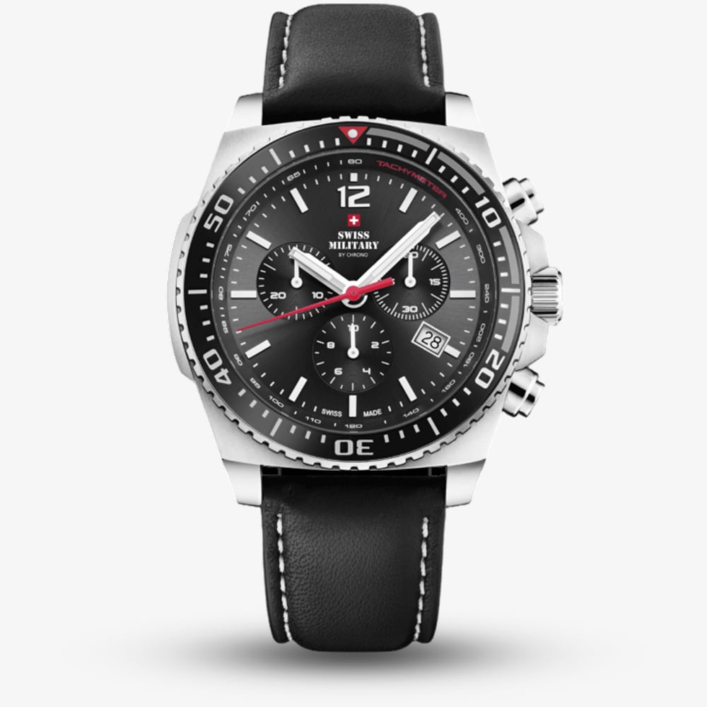 Click to view product details and reviews for Swiss Military Mens Sports Chronograph Black Leather Strap Watch Sm3409303.