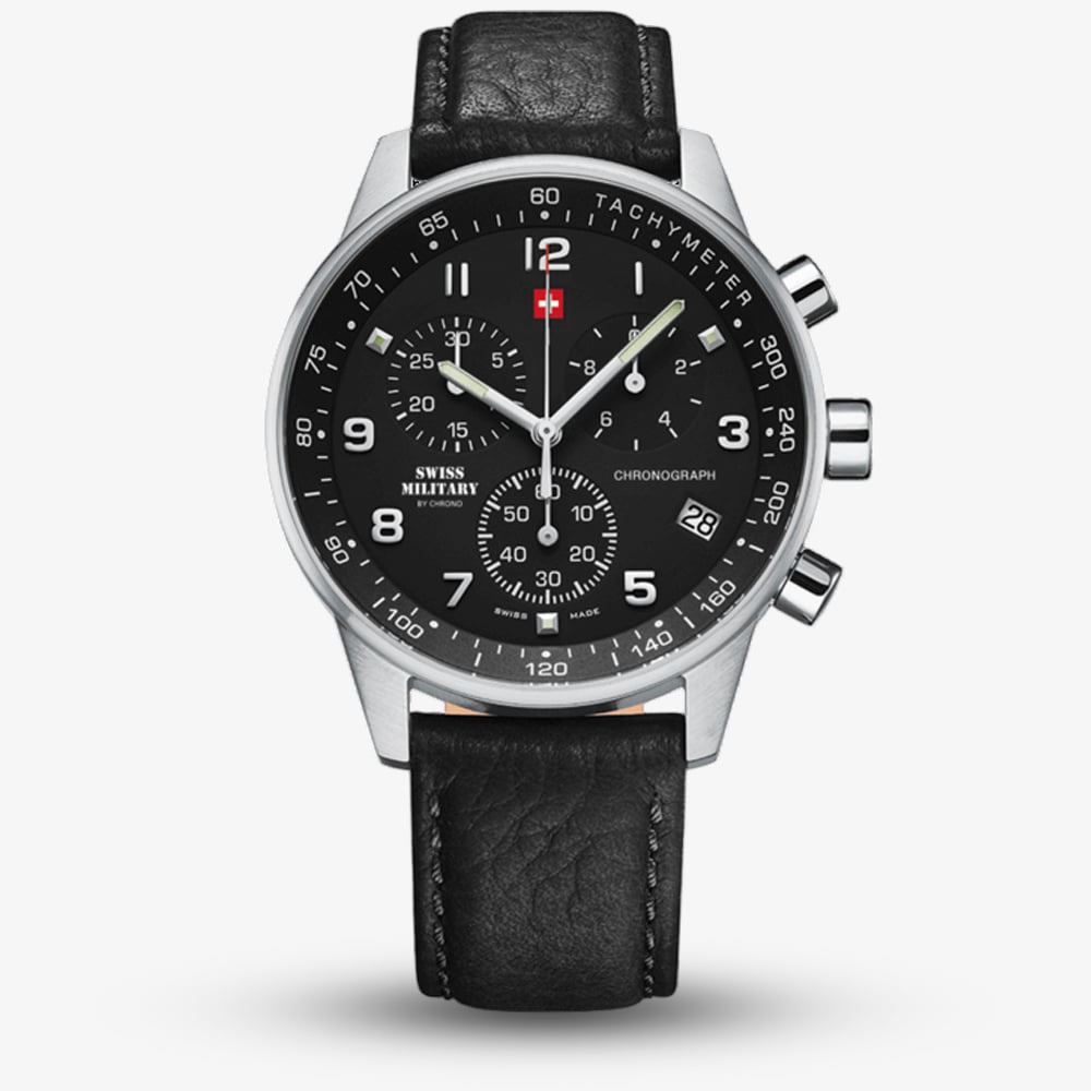 Click to view product details and reviews for Swiss Military Mens Minimalist Chronograph Black Leather Strap Watch Sm3401205.