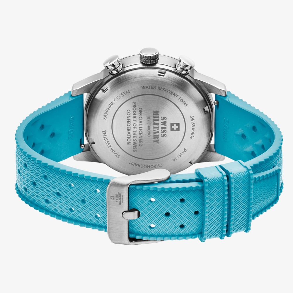 Swiss Military Mens Minimalist Chronograph Light Blue Dial Rubber Strap Watch SM34114.15