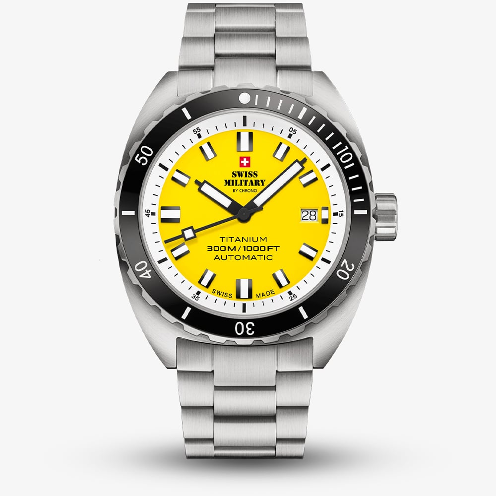 Swiss Military Mens Titanium 300 Yellow Dial Bracelet Watch SMA34100.05