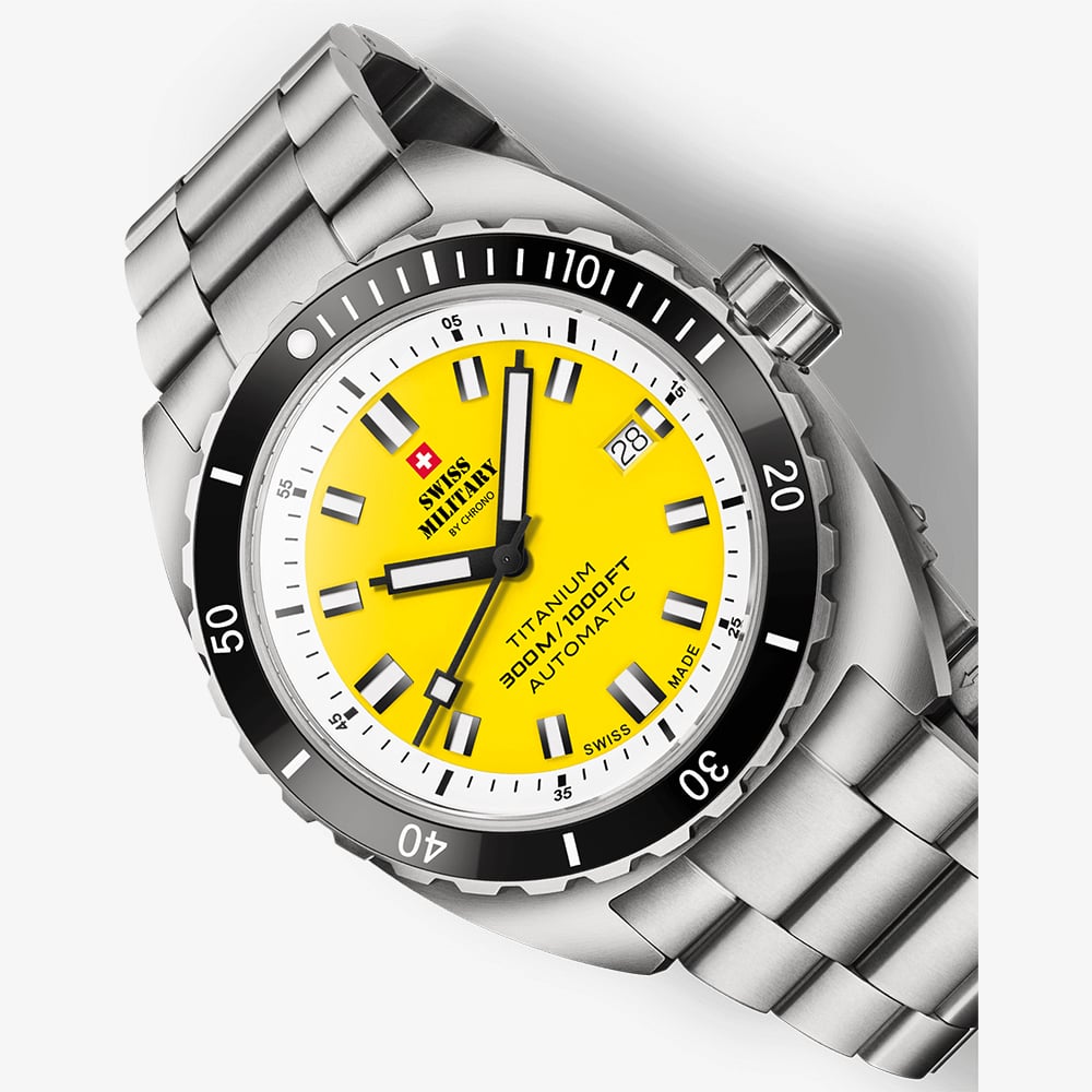 Swiss Military Mens Titanium 300 Yellow Dial Bracelet Watch SMA34100.05