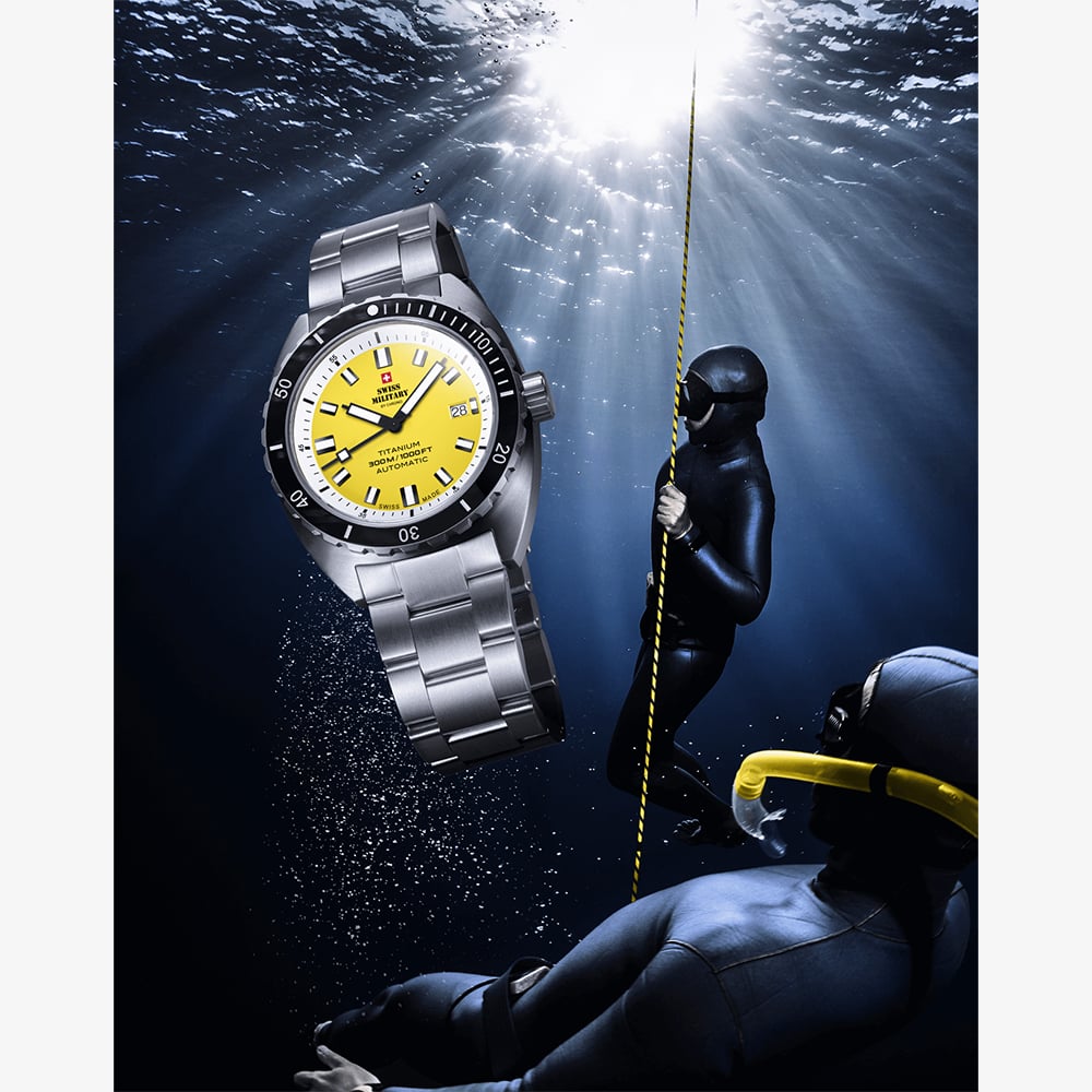 Swiss Military Mens Titanium 300 Yellow Dial Bracelet Watch SMA34100.05