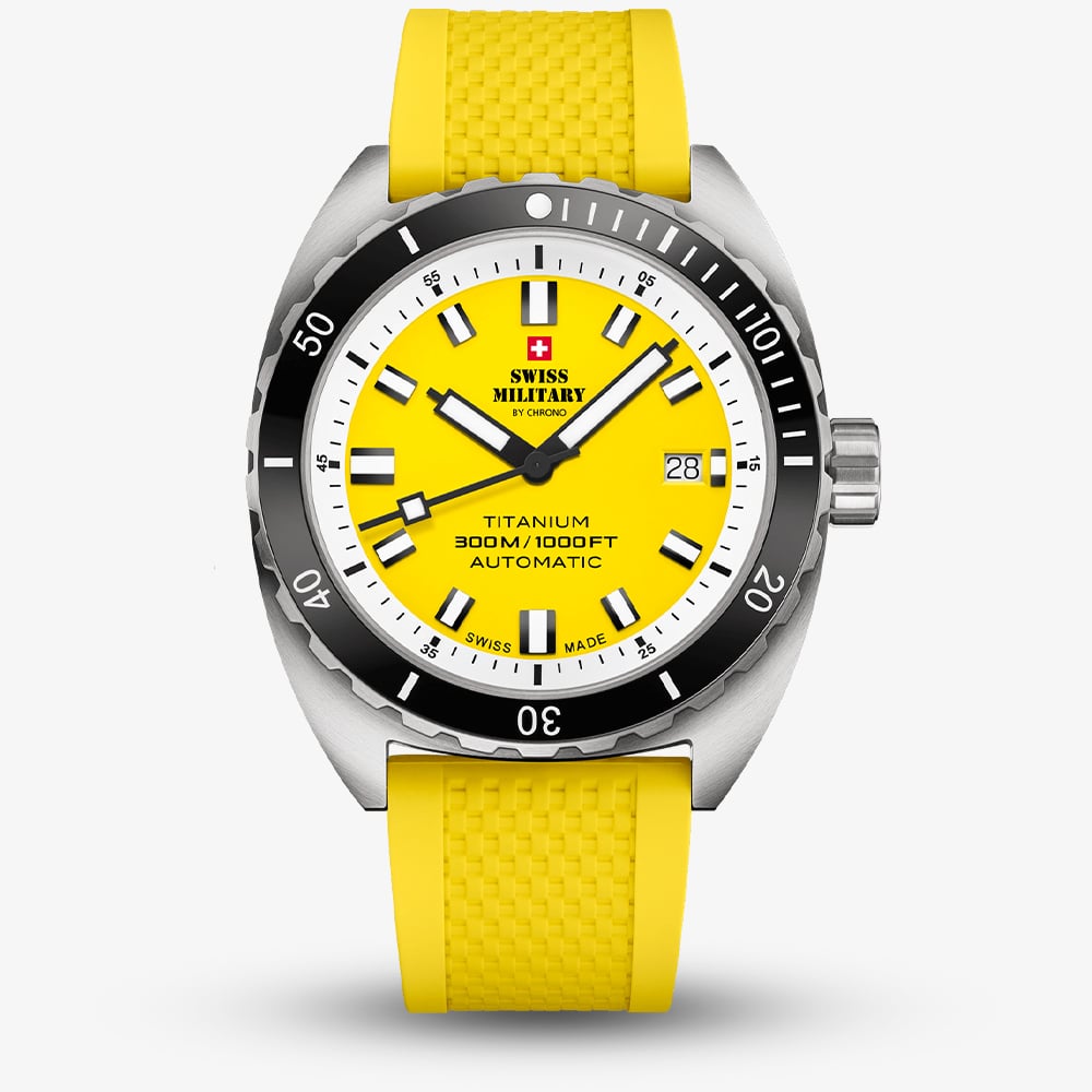 Swiss Military Mens Titanium 300 Yellow Dial Rubber Strap Watch SMA34100.11
