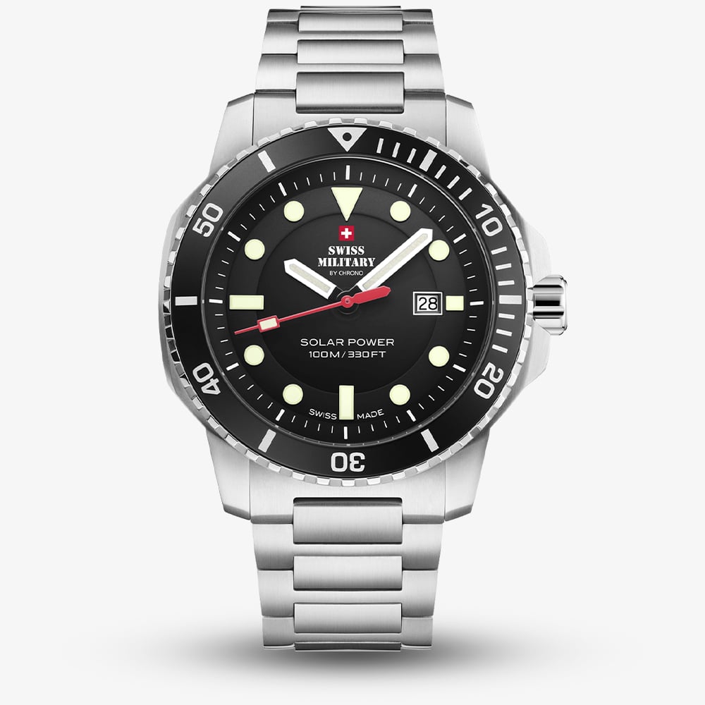 Swiss Military Mens Solar Sports Black Dial Bracelet Watch SMS34102.01