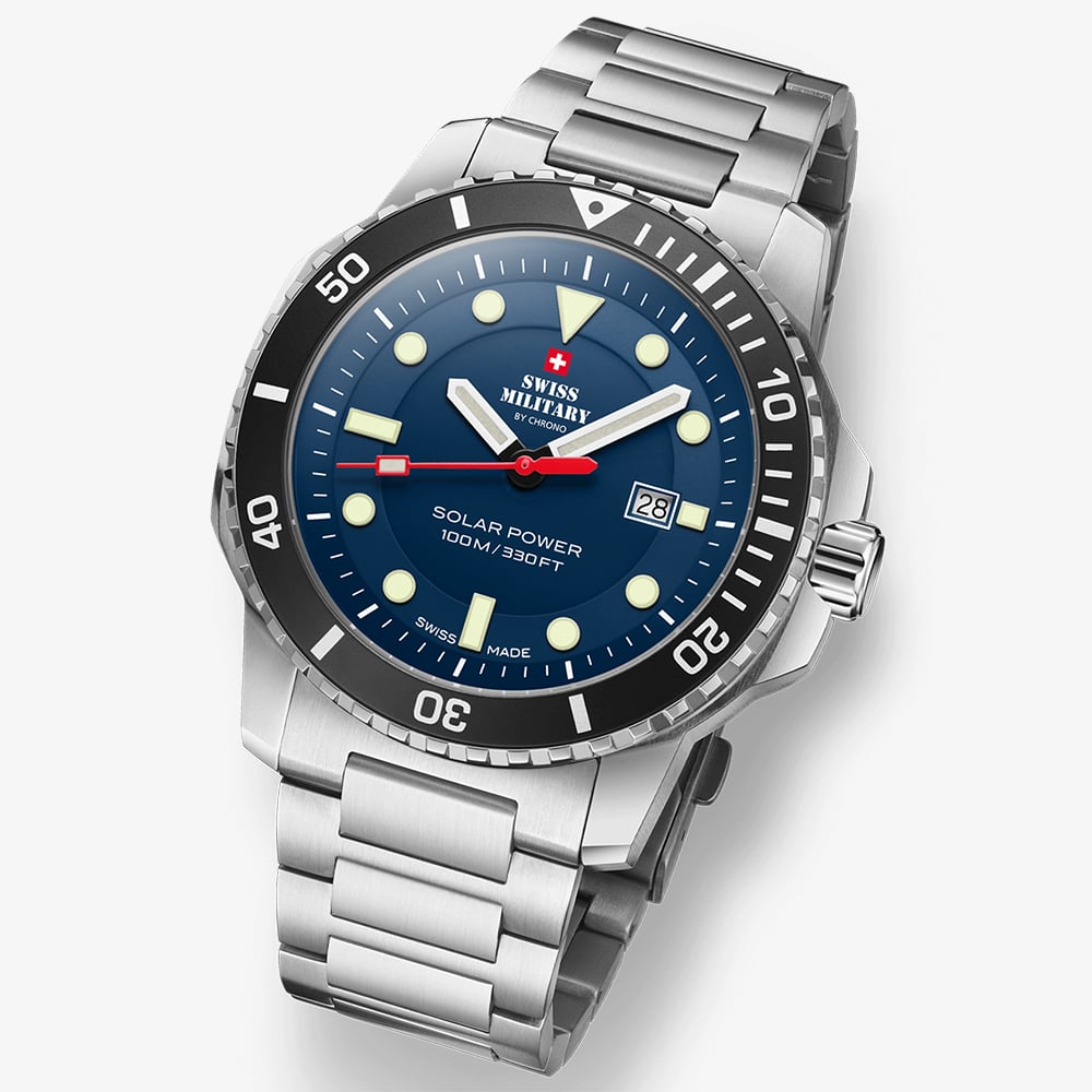 Swiss Military Mens Solar Sports Blue Dial Bracelet Watch SMS34102.02