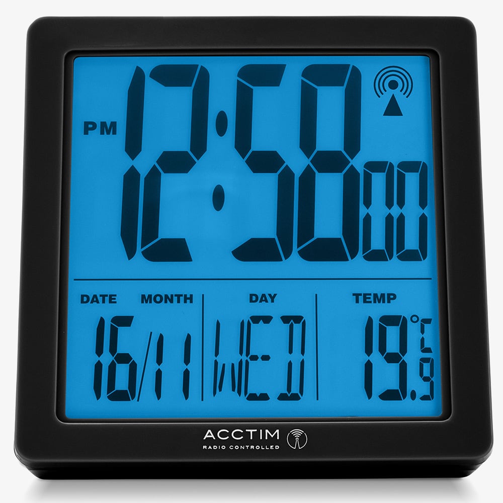 Acctim Varsity Radio Controlled Black Alarm Clock 71963