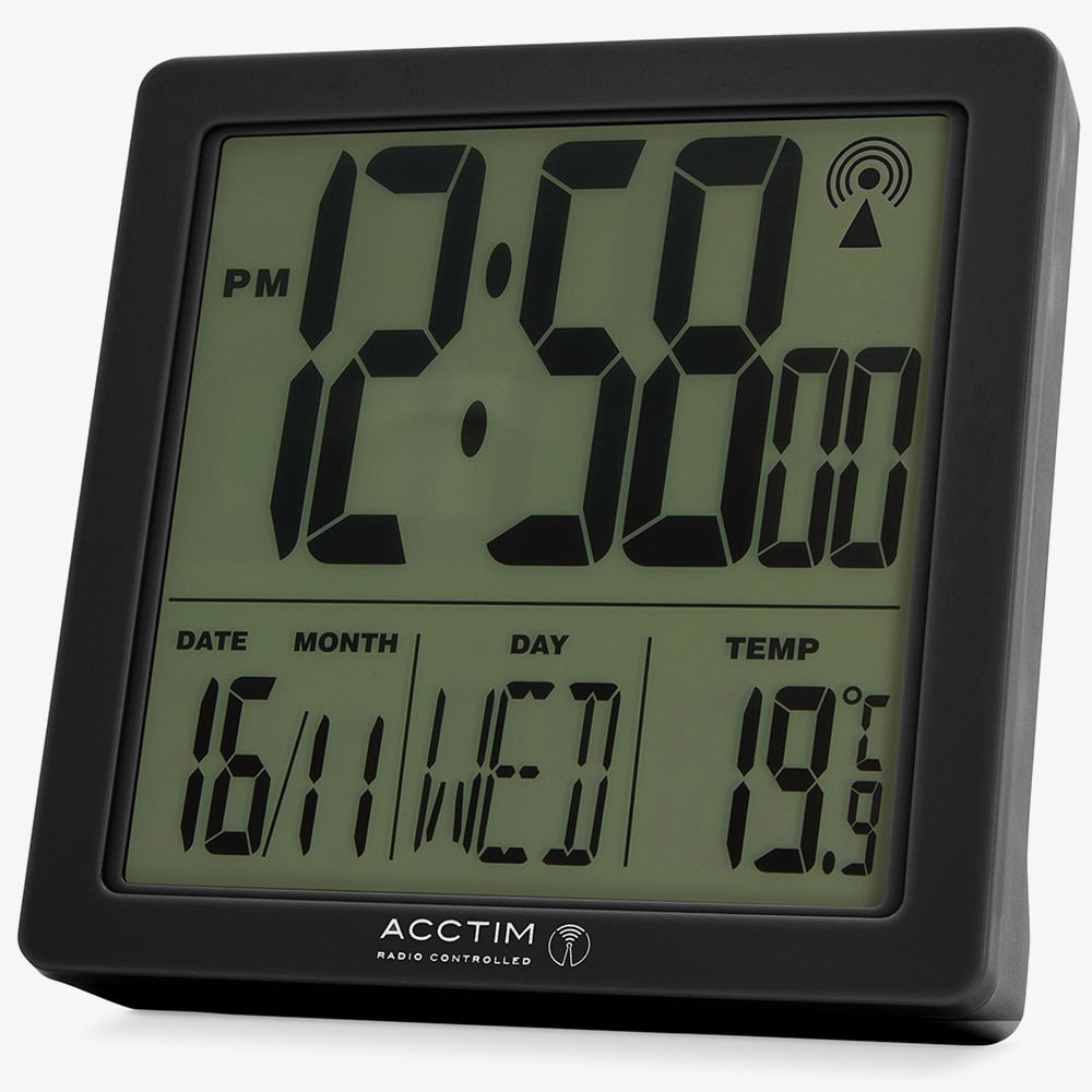 Acctim Varsity Radio Controlled Black Alarm Clock 71963