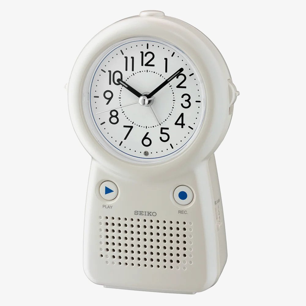 Seiko White Plastic Desk Recordable Alarm Clock QHE158L