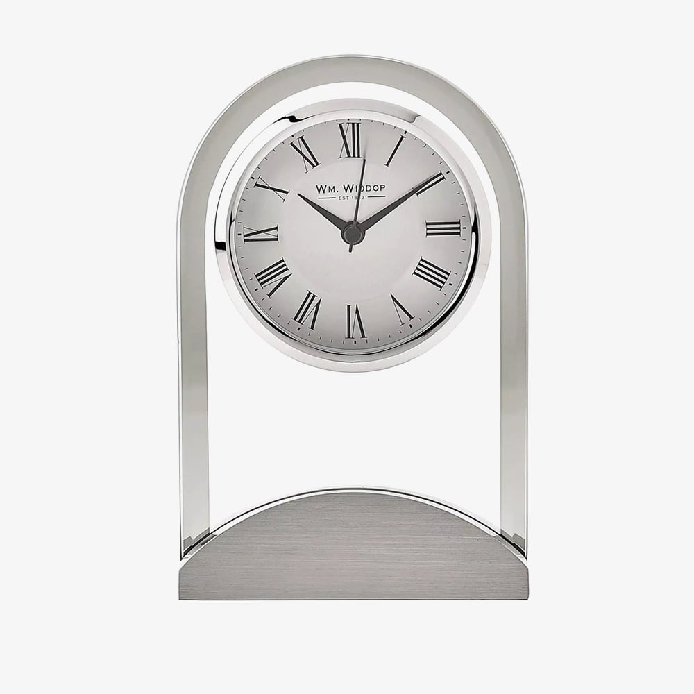WM Widdop Glass Panel Aluminium Base Mantel Clock W2911