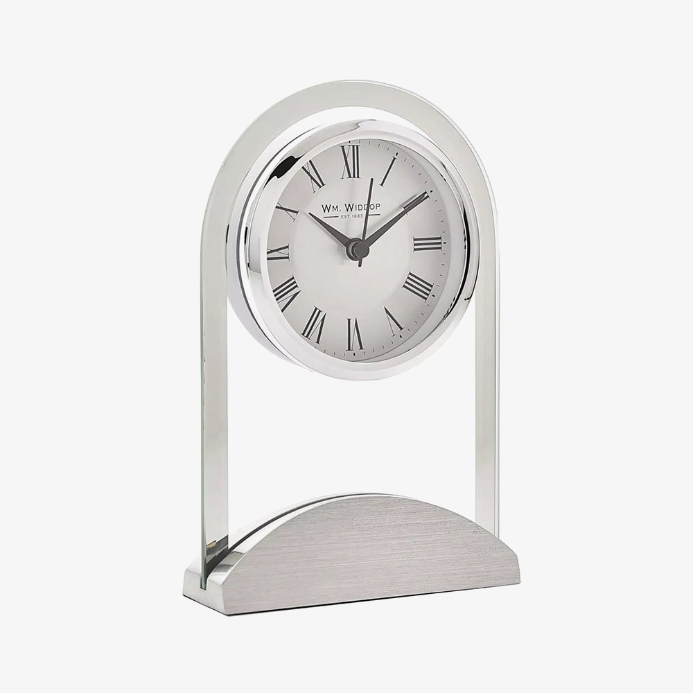 WM Widdop Glass Panel Aluminium Base Mantel Clock W2911
