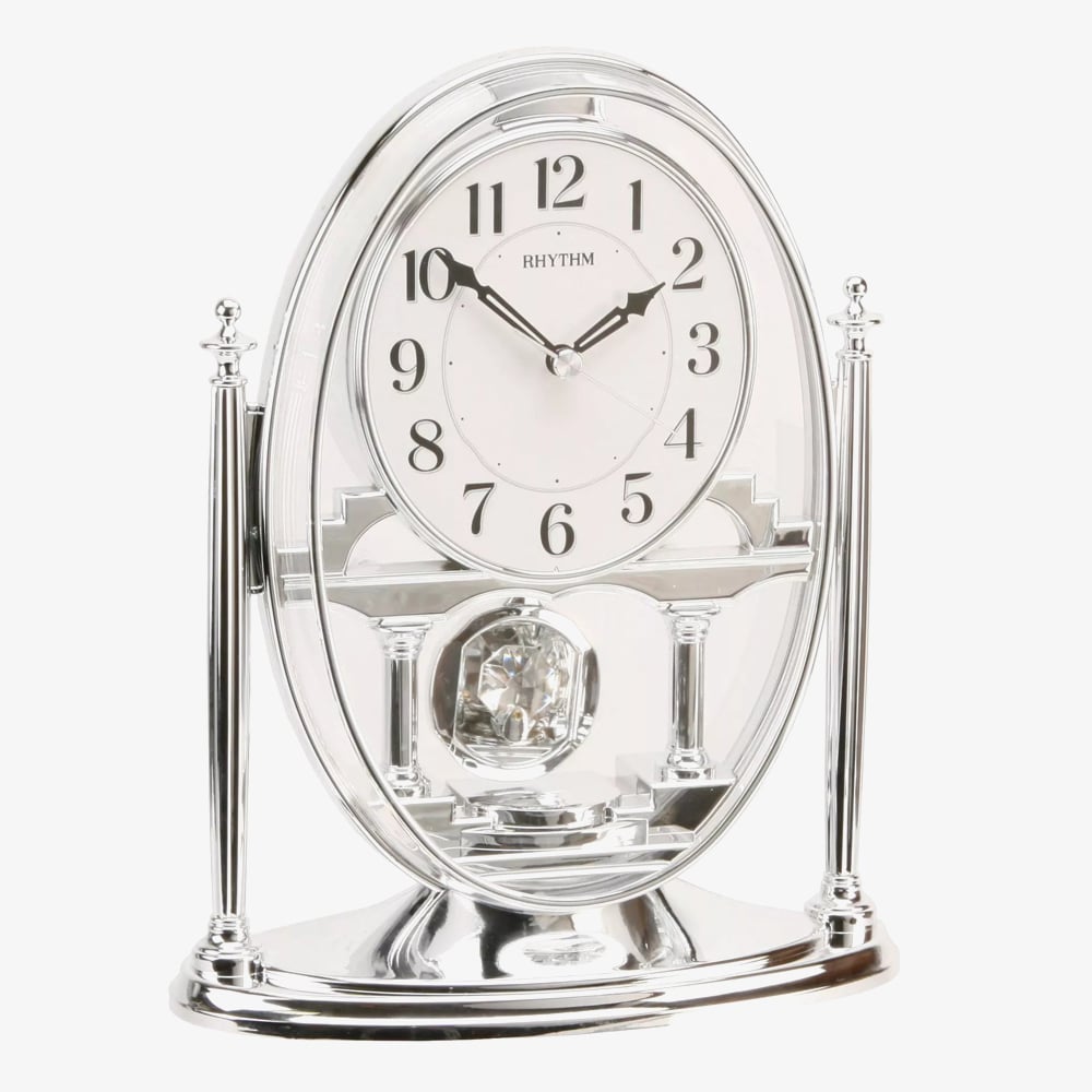 T H Baker Silver Rythm Mantel Clock with Pendulum CRP609WR19