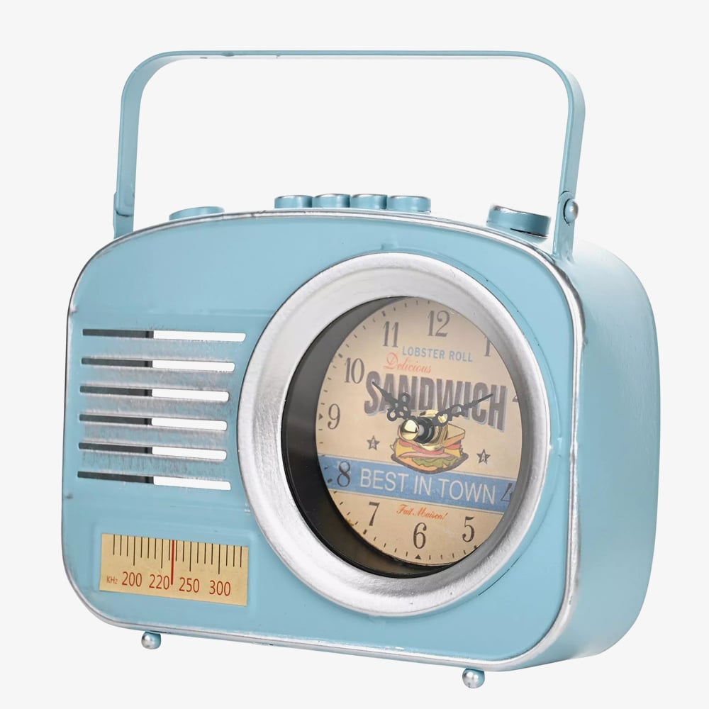 T H Baker Hometime Blue Retro Radio Mantel Clock W2951