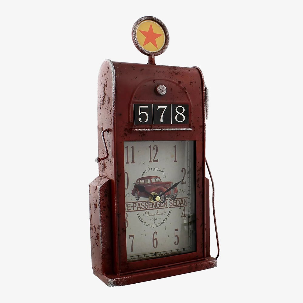 Hometime Petrol Pump Metal Mantel Clock W2779