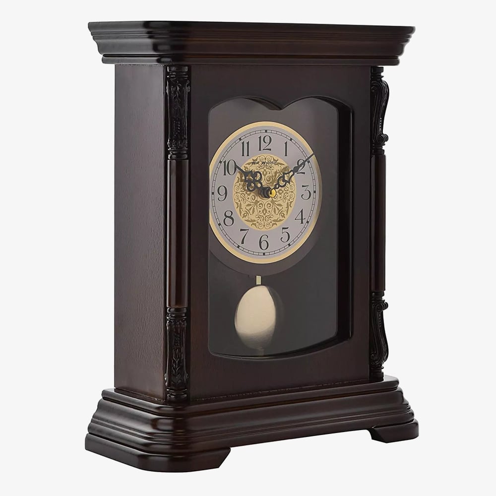 Ornate Brown Wooden Pendulum Mantel Clock W2890