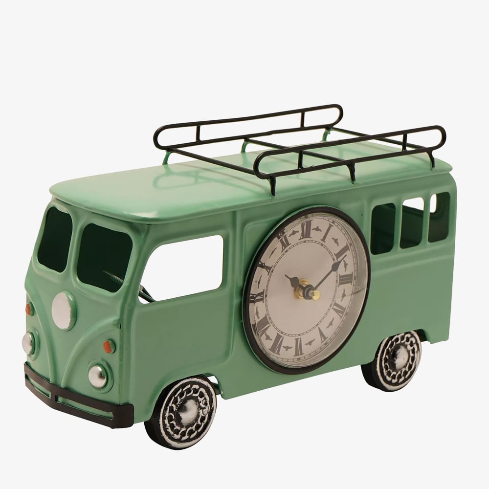 Hometime Metal Green Campervan Mantle Clock W2998