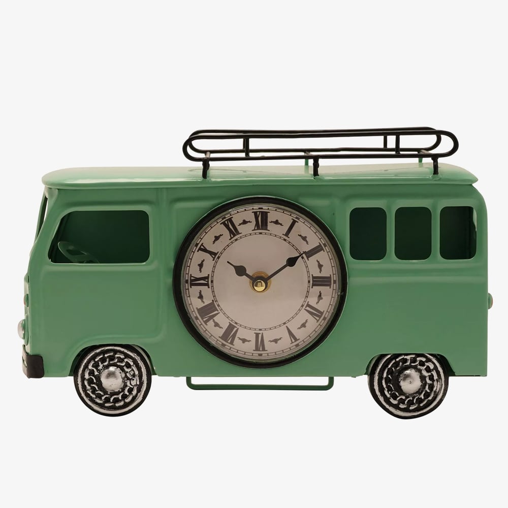 Hometime Metal Green Campervan Mantle Clock W2998