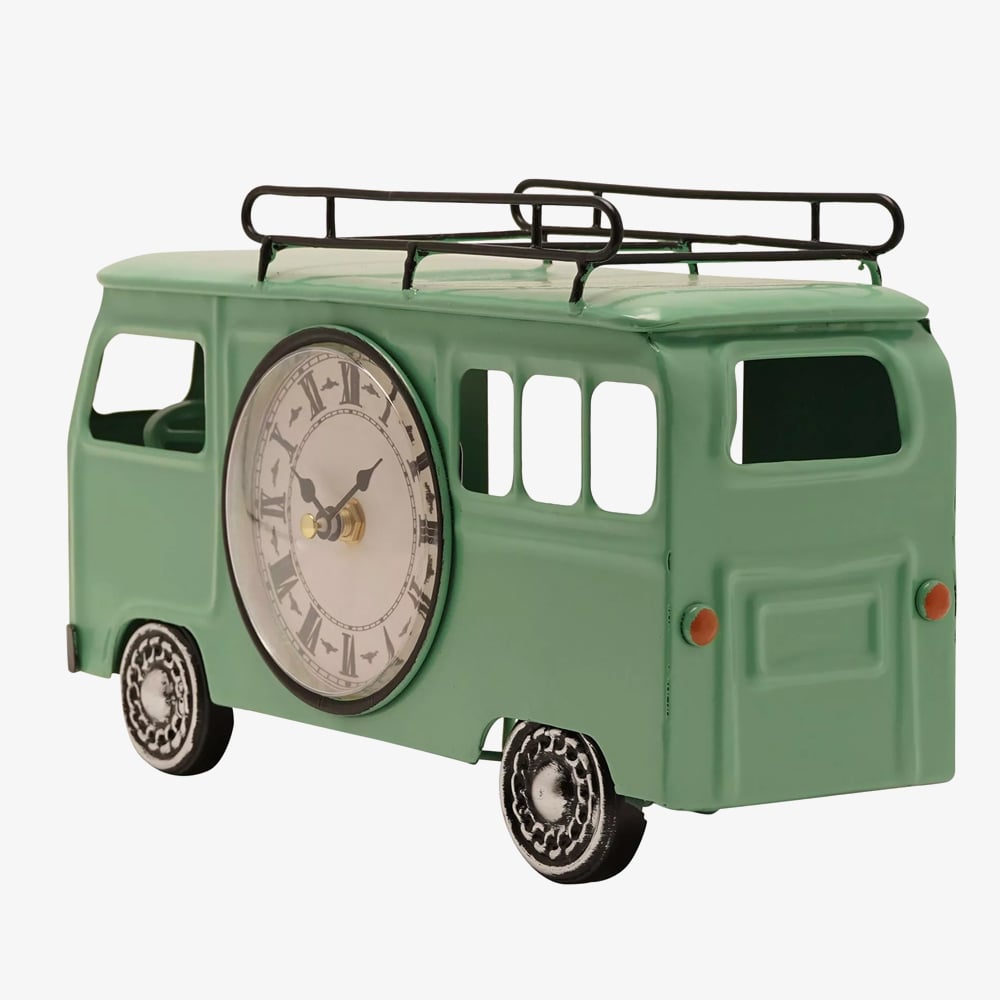 Hometime Metal Green Campervan Mantle Clock W2998