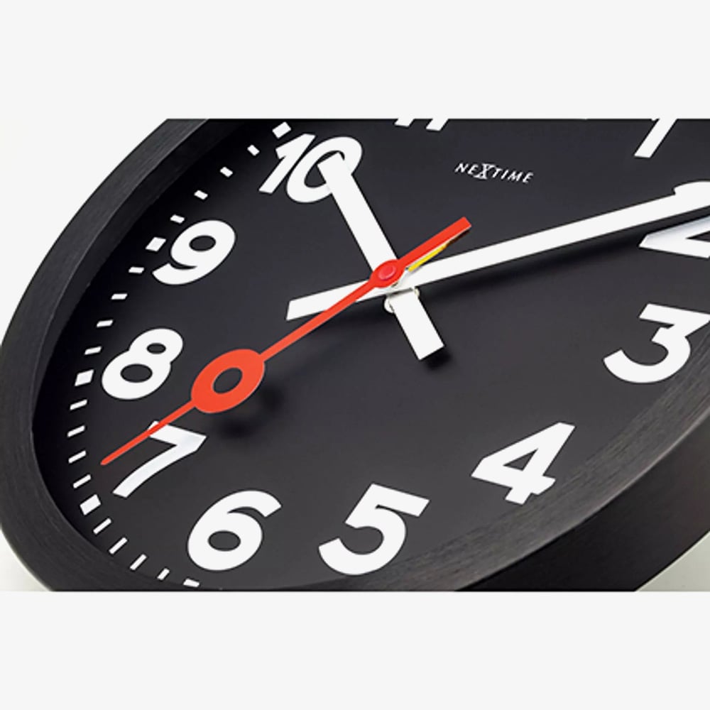 Nextime Station All Black Aluminium Round Wall Clock NT119
