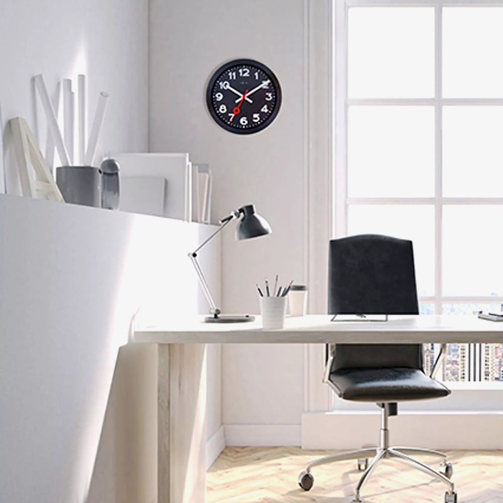 Nextime Station All Black Aluminium Round Wall Clock NT119