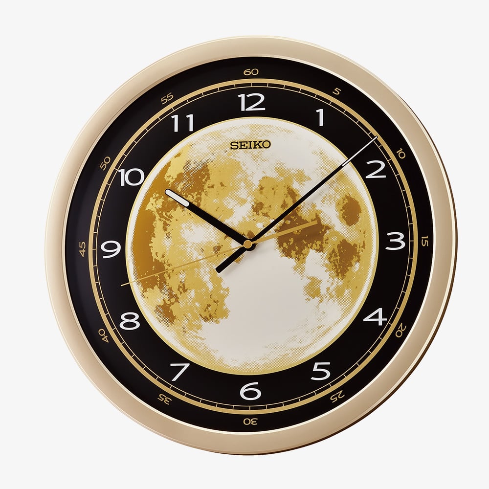 Seiko Retro Gold Moon Dial Round Wall Clock QXA831G