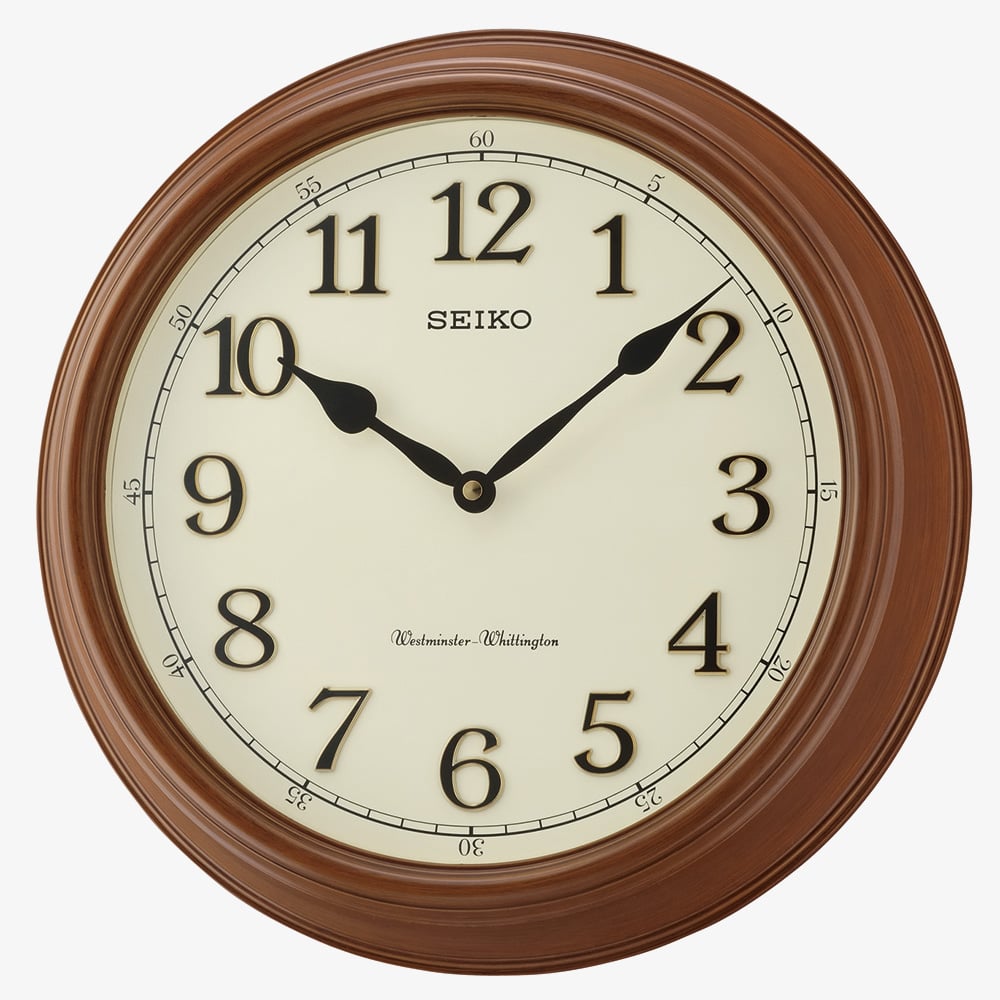 Seiko White Dial Wooden Round Wall Clock QXD214B