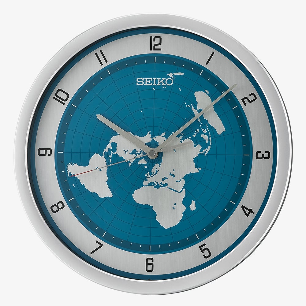 Seiko Retro Blue World Map Dial Round Wall Clock QXA814S