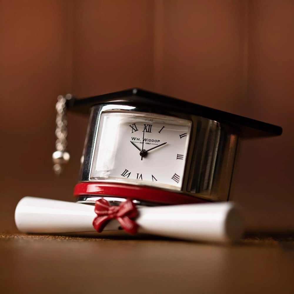 WM Widdop Miniature Graduation Hat Clock 9343