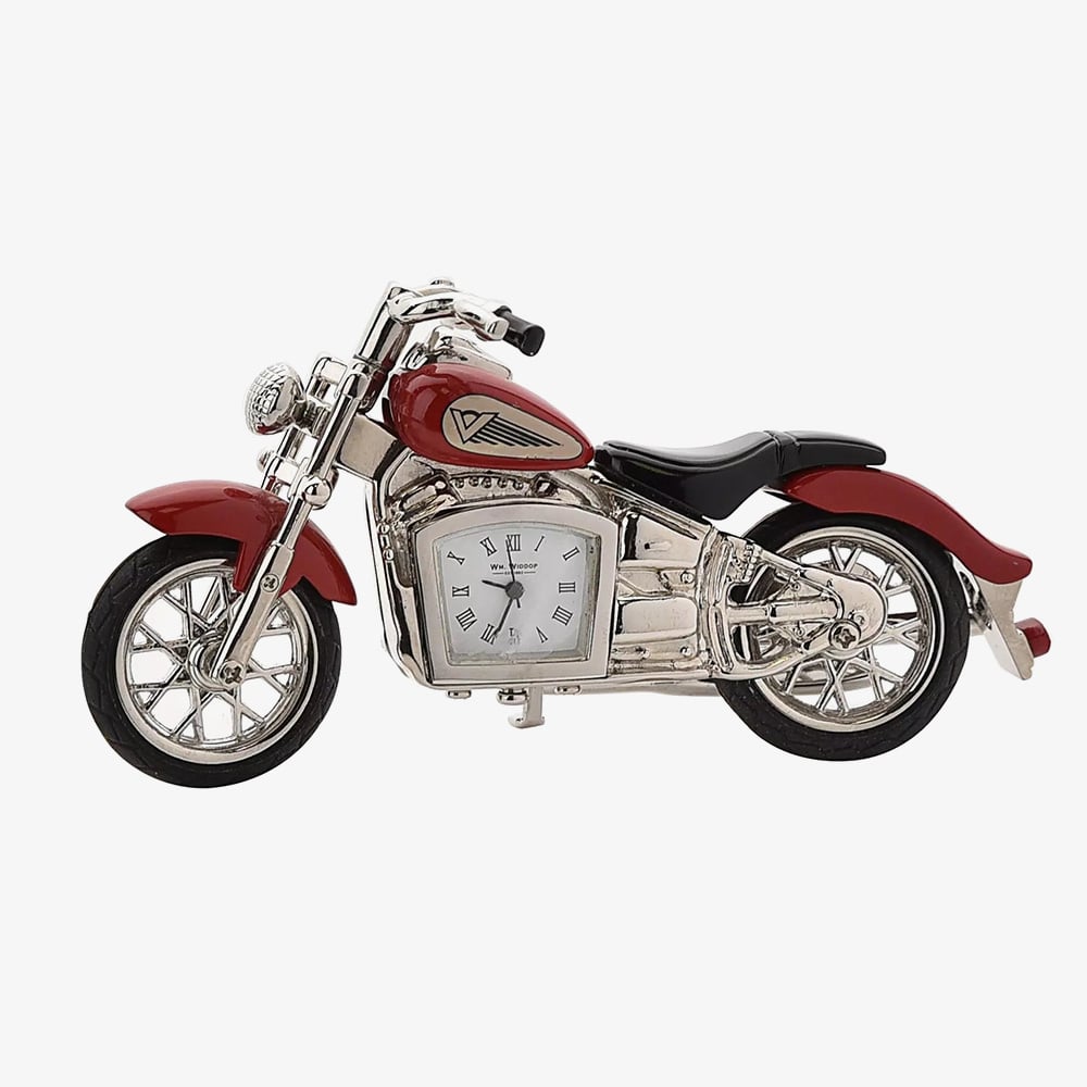 WM Widdop Miniature Red Indian Style Motorbike Clock 9497R