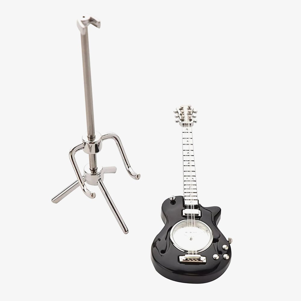 WM Widdop Miniature Black Guitar Clock 9030