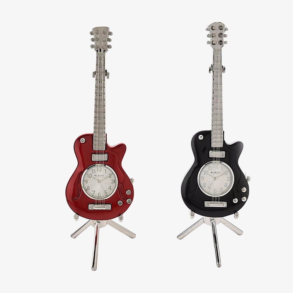 WM Widdop Miniature Black Guitar Clock 9030