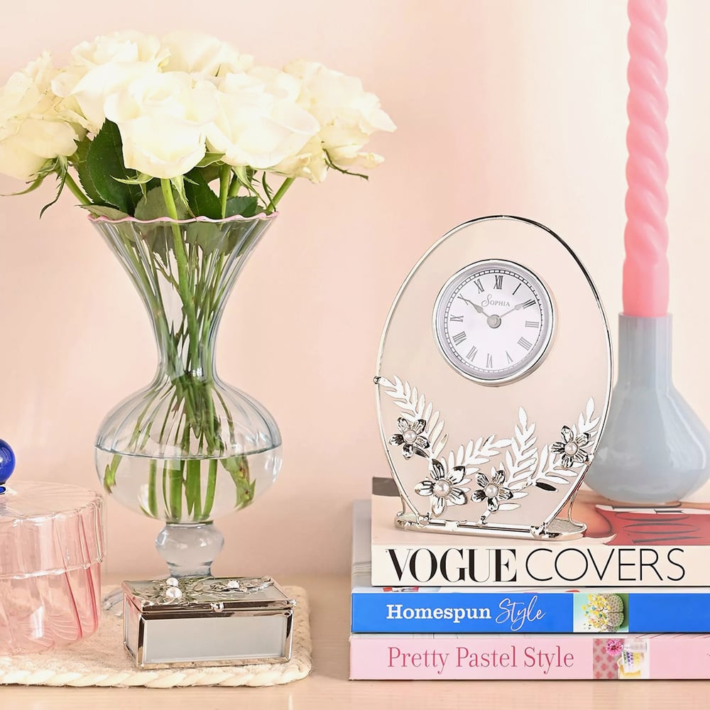 Sophia Silver Daisy Mantel Clock SP3505CK