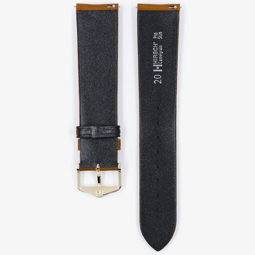HIRSCH Camelgrain Long Honey Brown Leather Watch Strap 01009010-1