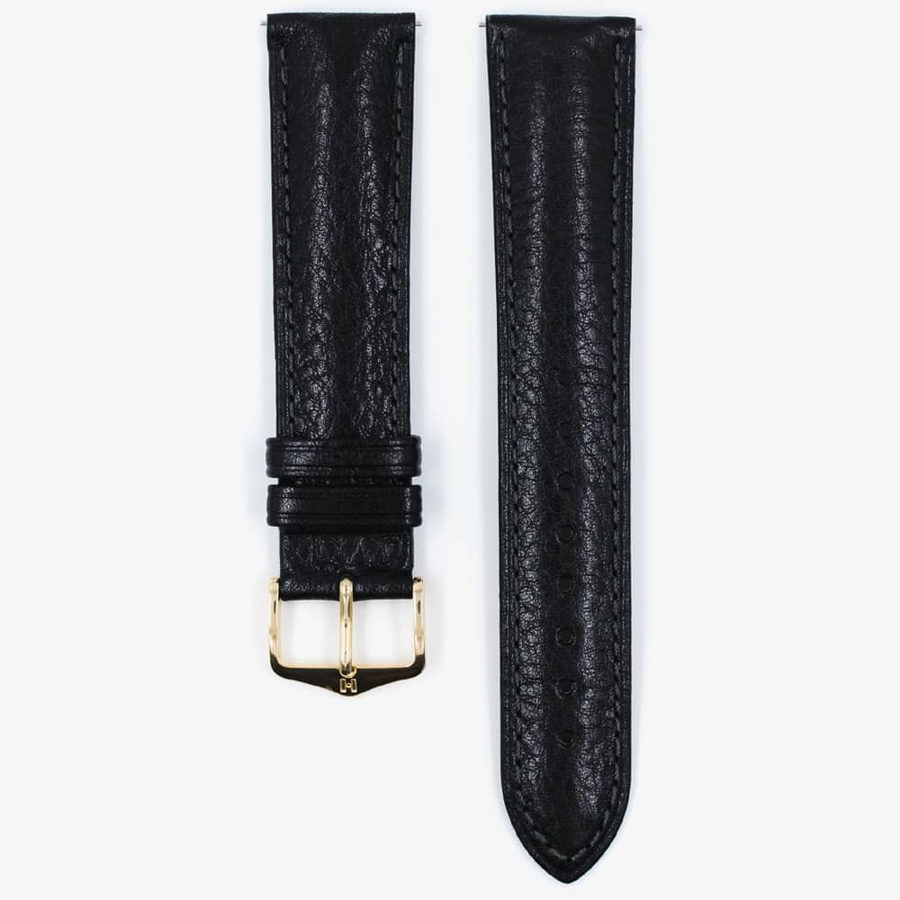 HIRSCH Camelgrain Long Black Leather Watch Strap 01009050-1