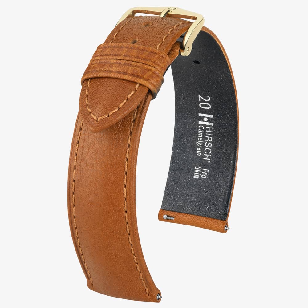 HIRSCH Camelgrain 12mm Medium Honey Brown Leather Watch Strap 010