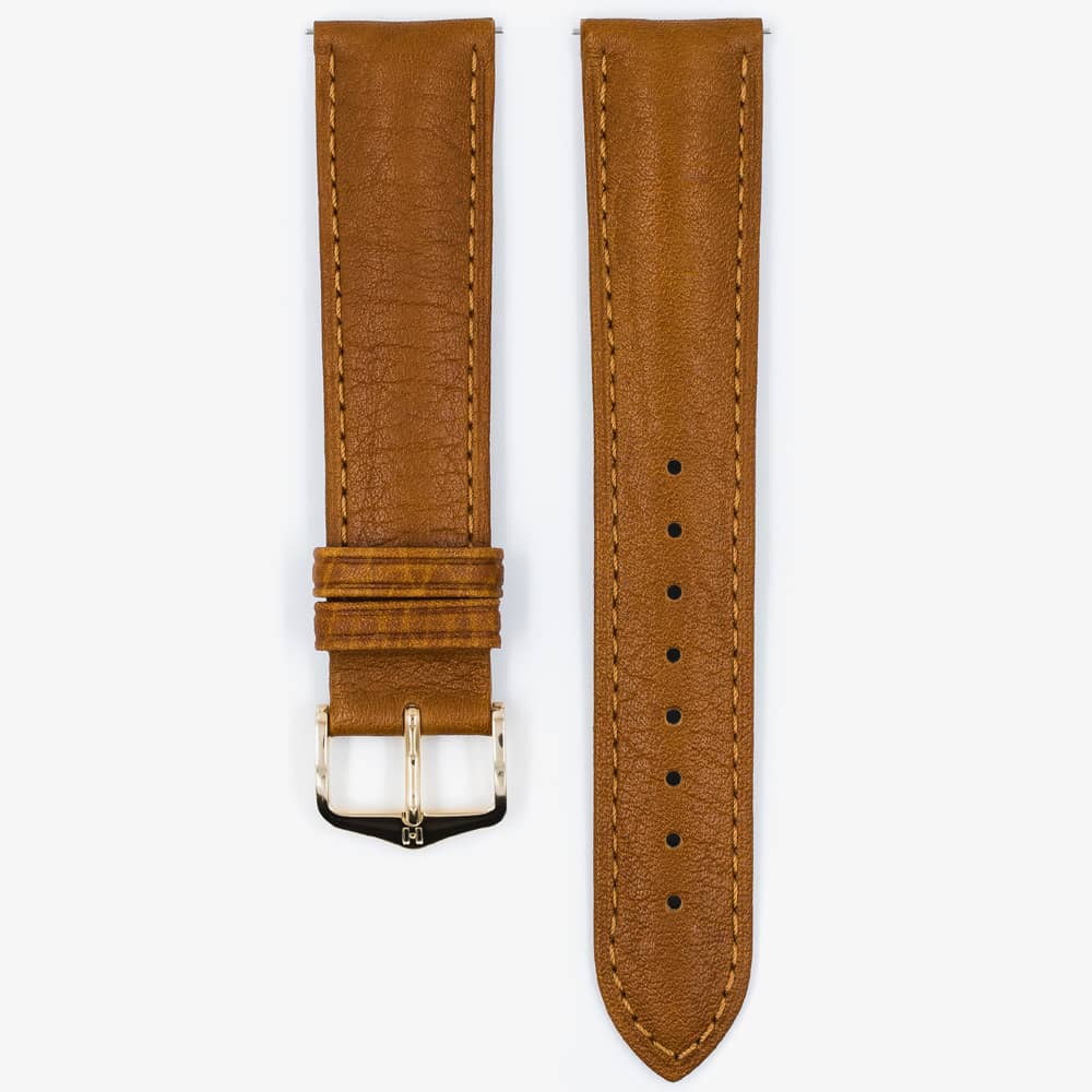 HIRSCH Camelgrain Medium Honey Brown Leather Watch Strap 01009110-1