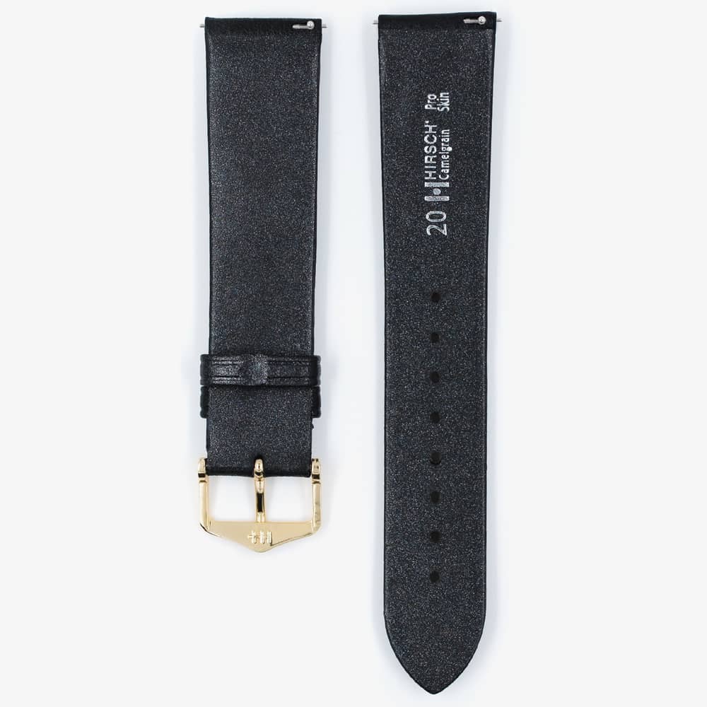 HIRSCH Camelgrain Medium Black Leather Watch Strap 01009150-1