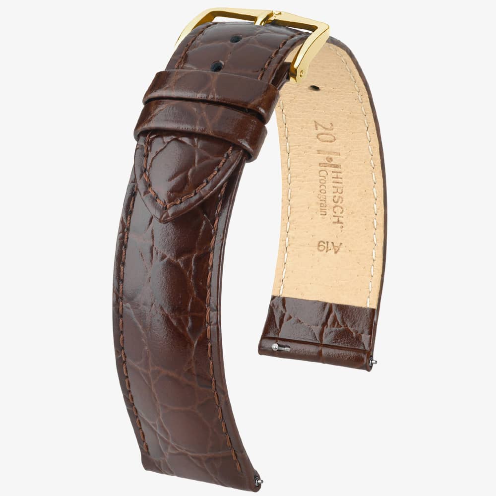 HIRSCH Crocograin 12mm Medium Brown Leather Watch Strap 12302810-