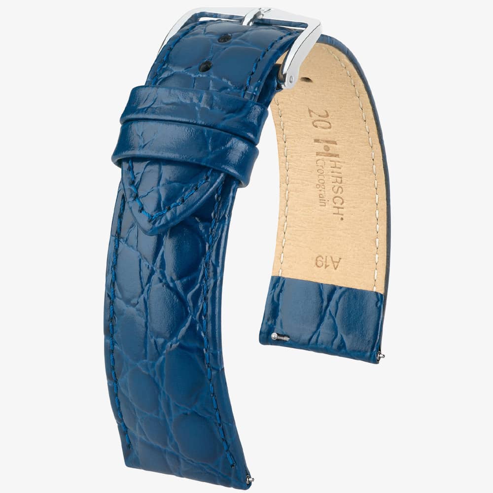 HIRSCH Crocograin 12mm Medium Blue Leather Watch Strap 12302880-2