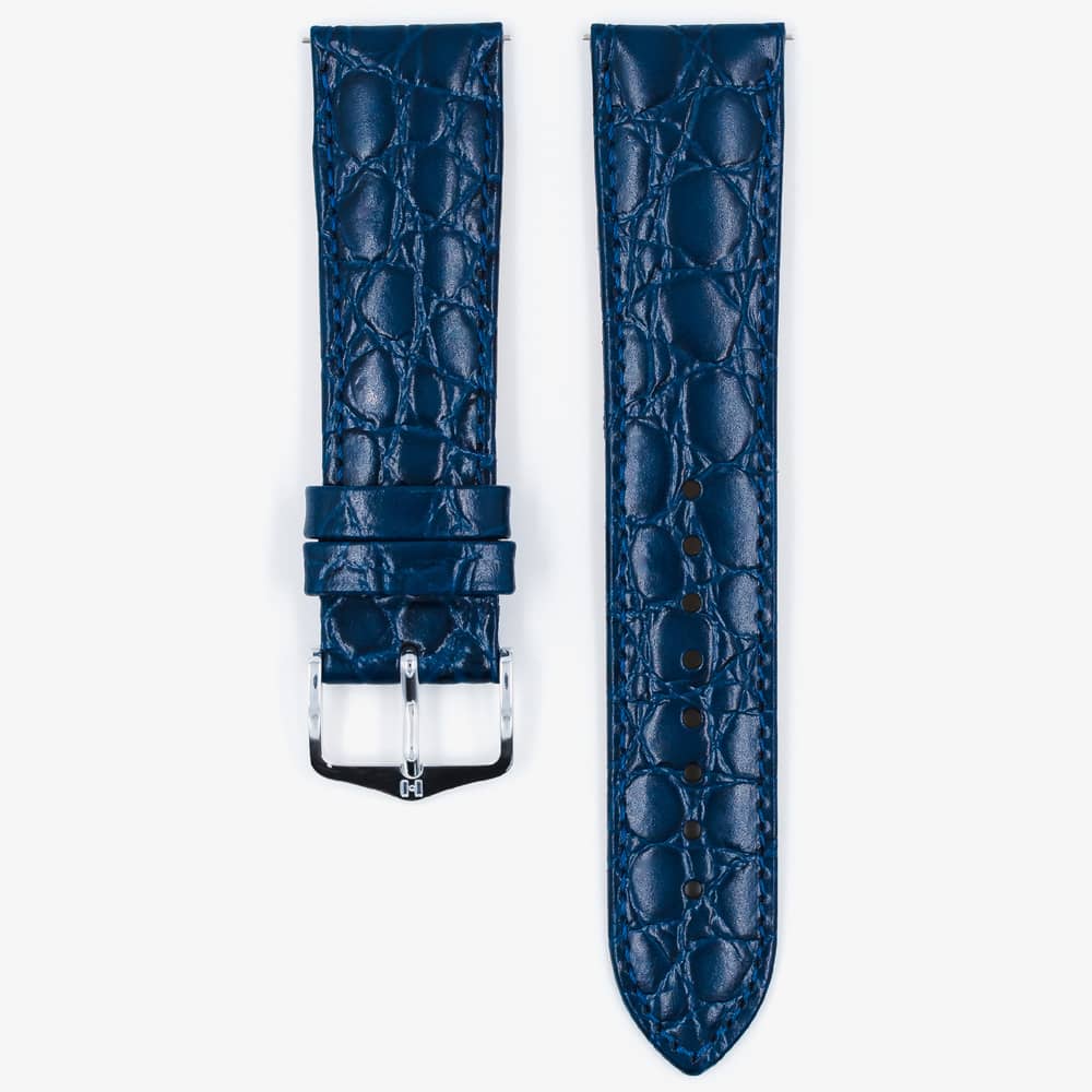 HIRSCH Crocograin Medium Blue Leather Watch Strap 12302880-2